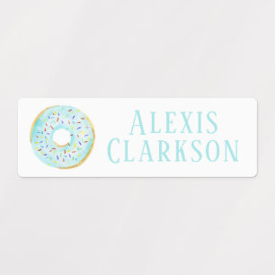 Cute Blue Watercolor Donut Sprinkles Custom Name Kids' Labels
