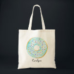 Cute Blue Watercolor Donut with Sprinkles Custom Tote Bag<br><div class="desc">Cute Blue Watercolor Donut with Sprinkles Custom Tote Bag | Customizable tote bag featuring watercolor blue donut with colorful sprinkles. This cute donut tote bag will be perfect as a personalized gift. Personalize by adding a name or short phrase. Other donut colors are available.</div>