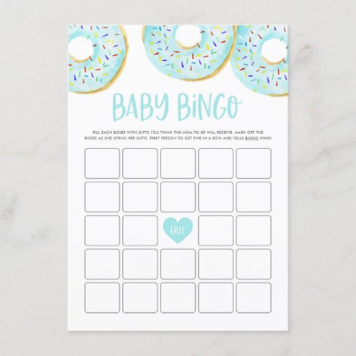 Cute Blue Watercolor Donuts Baby Shower Bingo Enclosure Card