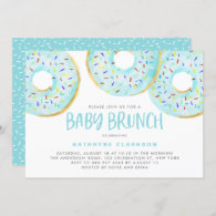 Cute Blue Watercolor Donuts Baby Shower Brunch Invitation