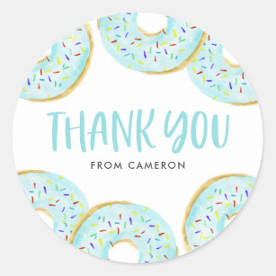 Cute Blue Watercolor Donuts Birthday Thank You Classic Round Sticker