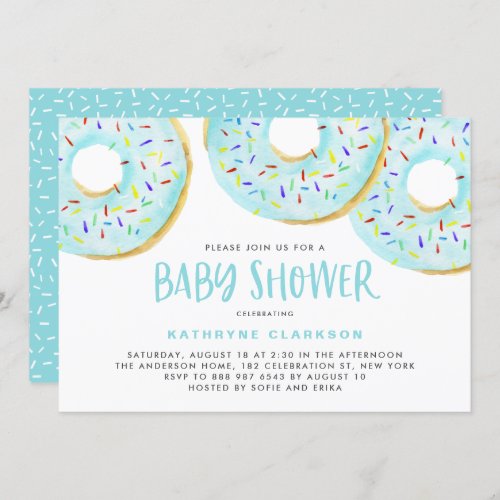 Cute Blue Watercolor Donuts Boy Baby Shower Invitation