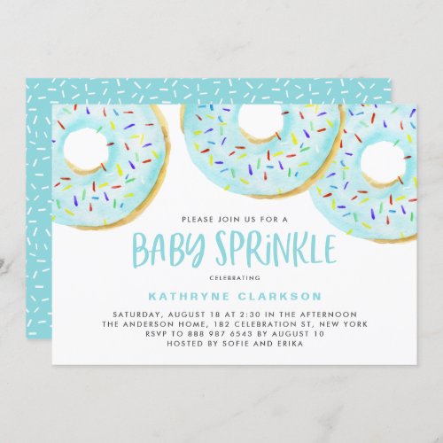 Cute Blue Watercolor Donuts Boy Baby Sprinkle Invitation