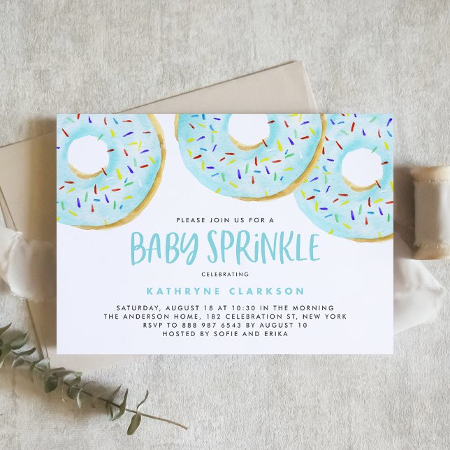 Cute Blue Watercolor Donuts Boy Baby Sprinkle Invitation (Creator Uploaded)