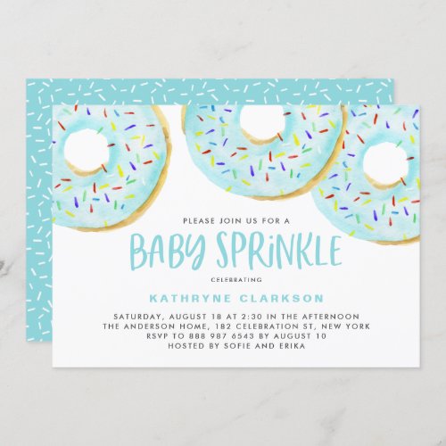 Cute Blue Watercolor Donuts Boy Baby Sprinkle Invitation