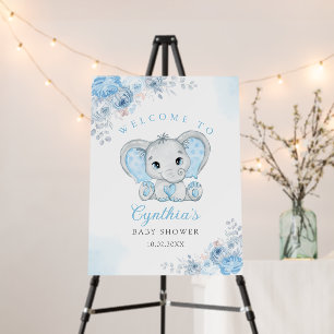 Cute Blue Watercolor Elephant Baby Shower Welcome Foam Board