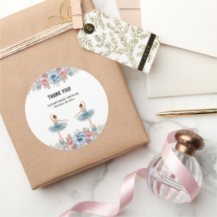 Cute Blue Watercolor Floral Ballerina Baby Shower Classic Round Sticker