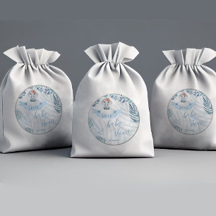 Cute Blue Watercolor Greenery Elephant Baby Shower Classic Round Sticker