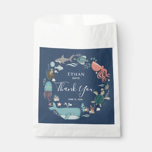 Cute Blue Watercolor Ocean Baby Boy 1st Thank You Favor Bag