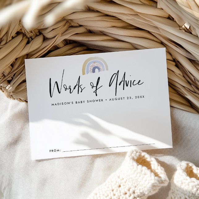 Cute Blue Watercolor Rainbow Baby Shower Advice Card (Creator Uploaded)