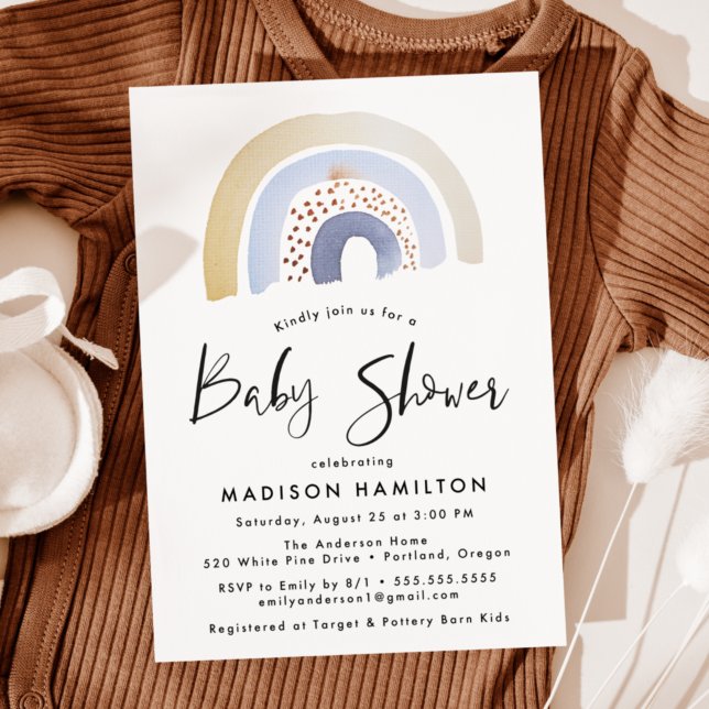 Cute Blue Watercolor Rainbow Baby Shower Invitation (Creator Uploaded)