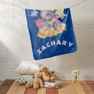 Cute Blue Watercolor Sleepy Bear Baby Nursery Baby Blanket