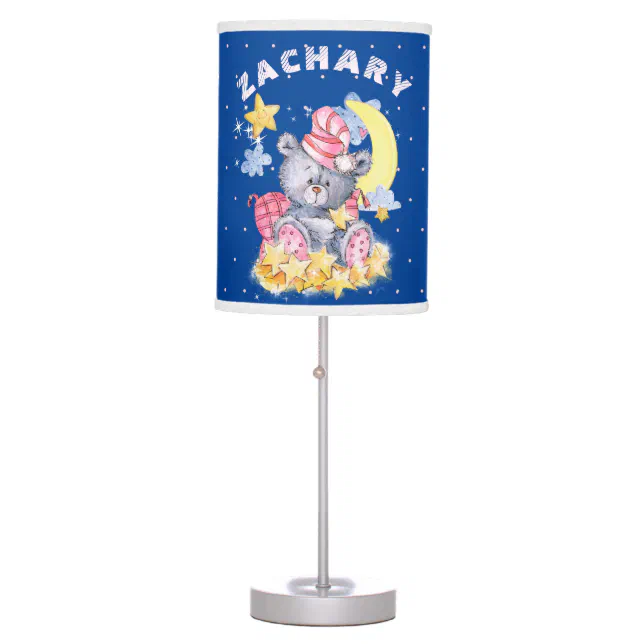 Cute Blue Watercolor Sleepy Bear Baby Nursery Table Lamp Zazzle