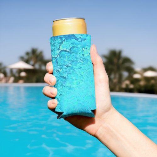 Cute Blue Watercolor Tropical Ocean Summer Theme Seltzer Can Cooler