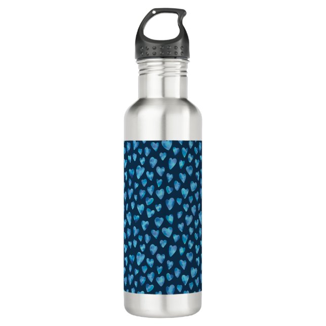 Cute Blue Watercolour Heart pattern Stainless Steel Water Bottle (Front)
