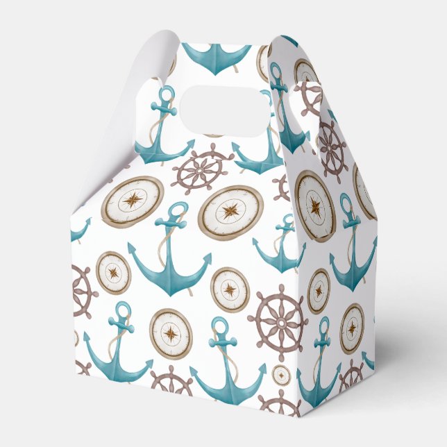Cute Blue Watercolour Nautical Sailor Pattern Favor Boxes (Front Side)