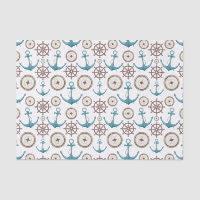 Cute Blue Watercolour Nautical Sailor Pattern Tissue Paper (Front)