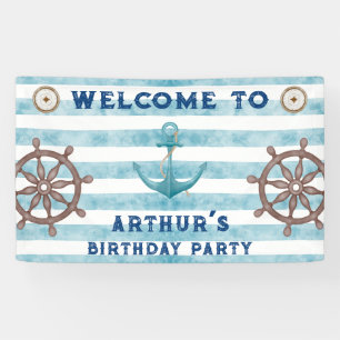 Cute Blue Watercolour Nautical Sailor Welcome Banner