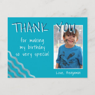 Cute Blue Waves Birthday Boy Photo Thank you Postcard
