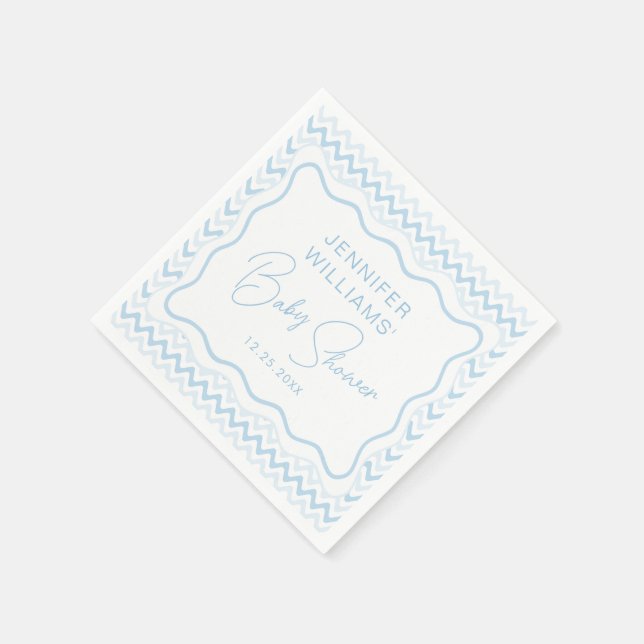 Cute Blue Wavy Scallop Disco Baby Boy Shower Paper Napkins (Corner)