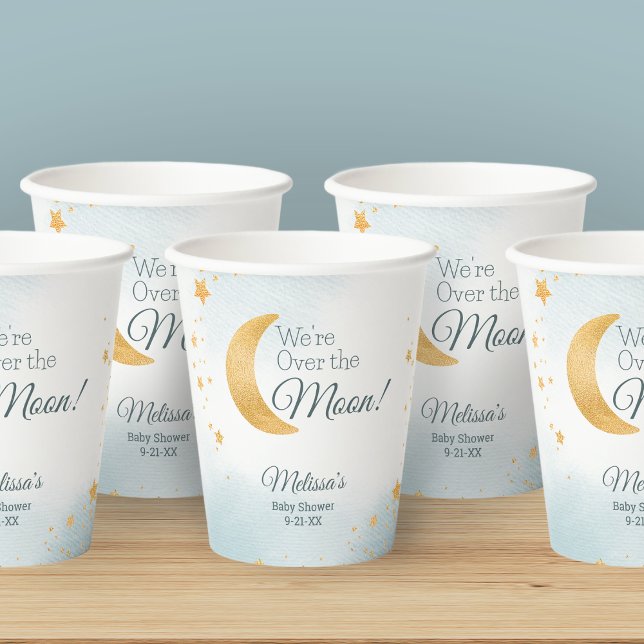 Cute Blue We're Over the Moon Baby Shower Paper Cups (Cute Blue We're Over the Moon Baby Shower Paper Cups)