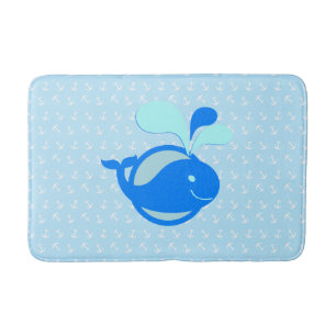Cute Blue Whale Anchor Pattern Bath Mat