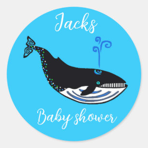 Cute Blue WHALE - Animal- Baby shower -Personalize Classic Round Sticker