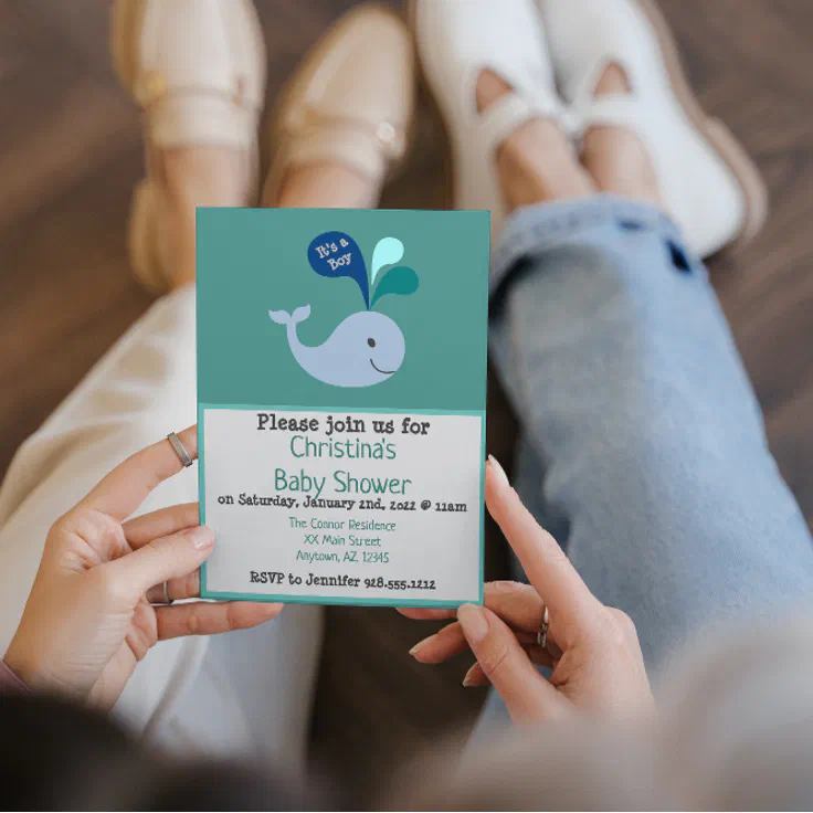 Cute Blue Whale Baby Boy Shower Invitation Zazzle