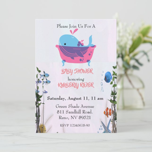 Cute Blue Whale Baby Shower Invitation (Standing Front)