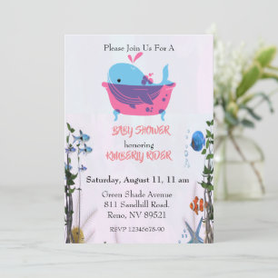 Cute Blue Whale Baby Shower Invitation