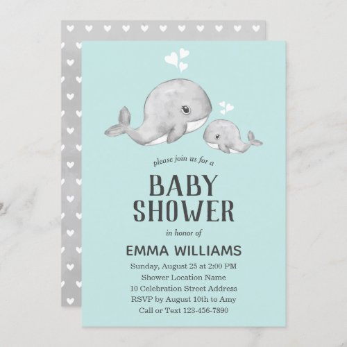 Cute Blue Whale Baby Shower Invitation _ Boy