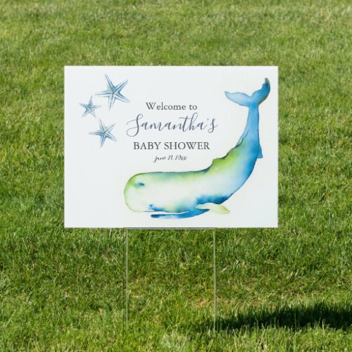 Cute Blue Whale Baby Shower Yard Sign