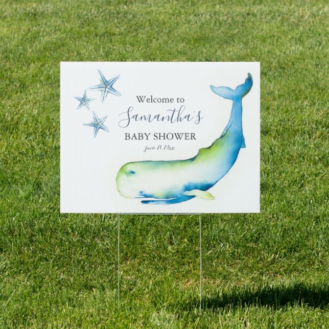Cute Blue Whale Baby Shower Yard Sign (Insitu)