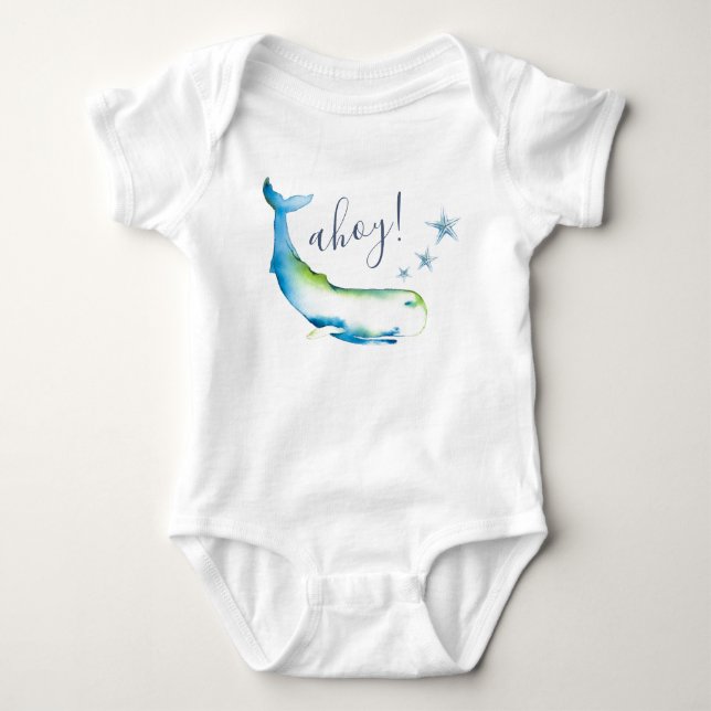 Cute Blue Whale Beach Boy Baby Baby Bodysuit (Front)