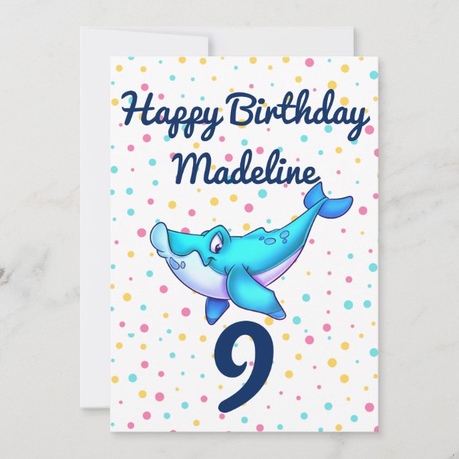 Cute Blue Whale Birthday Card (Front)