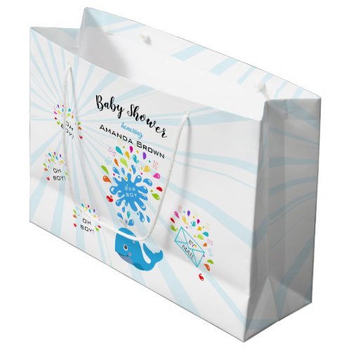 Cute Blue Whale Colorful Boy Baby Shower By Mail Large Gift Bag