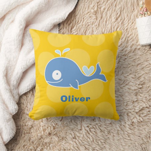Cute Blue Whale Fun Dots Nursery Decor Baby Boy Throw Pillow