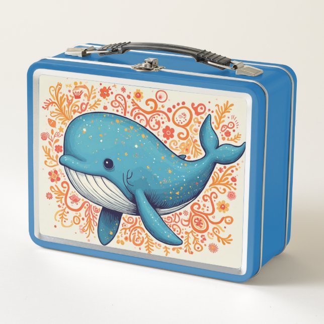Cute Blue Whale Kid's Metal Lunch Box (Front)