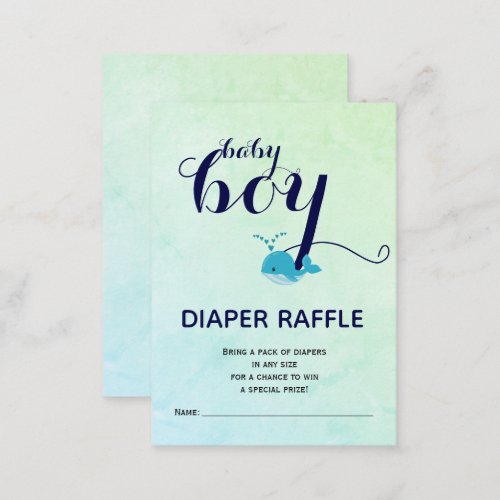 Cute blue whale ocean Diaper Raffle Baby Shower Enclosure Card