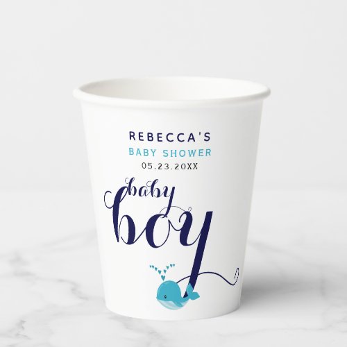 Cute blue whale ocean themed Baby Shower Paper Cups