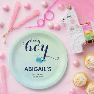 Cute blue whale ocean themed Baby Shower Paper Plates