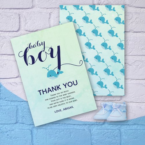 Cute blue whale ocean themed Baby Shower Thank You Card