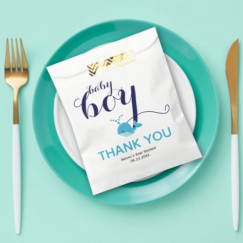 Cute blue whale ocean themed Thank You Baby Shower Favor Bag