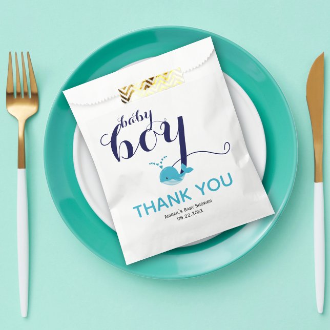 Cute blue whale ocean themed Thank You Baby Shower Favor Bag (Creator Uploaded)