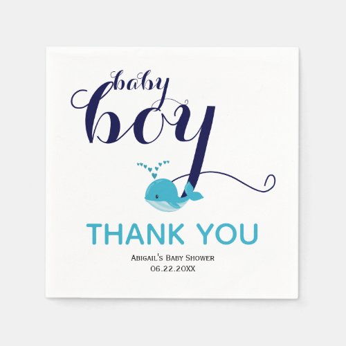 Cute blue whale ocean themed Thank You Baby Shower Napkins