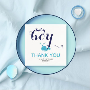 Cute blue whale ocean themed Thank You Baby Shower Napkins