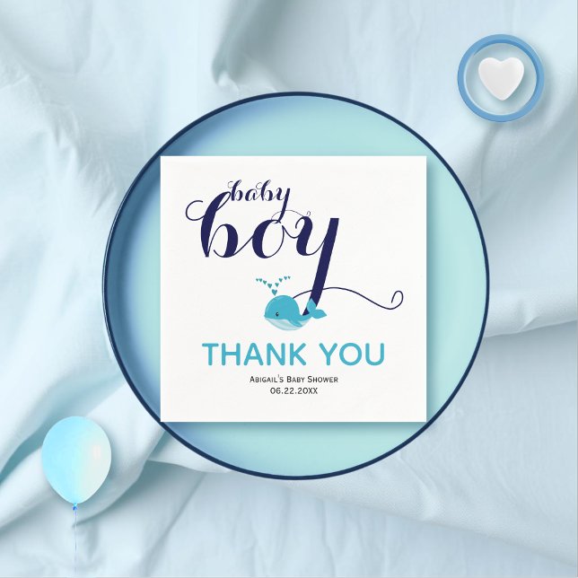 Cute blue whale ocean themed Thank You Baby Shower Napkins (Creator Uploaded)