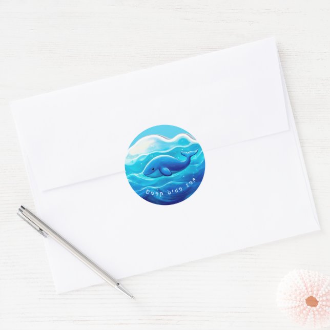 Cute Blue Whale, personalized Classic Round Sticker (Envelope)