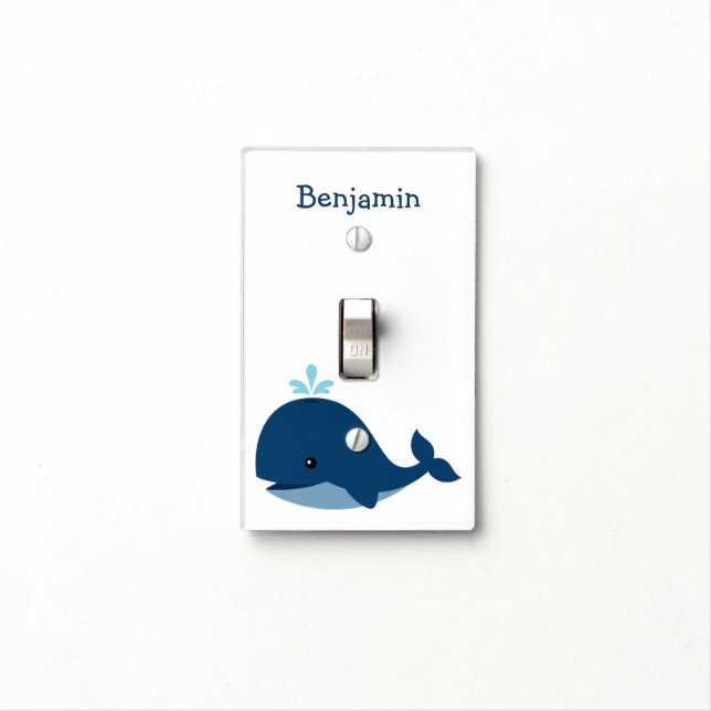 Cute Blue Whale Personalized Nursery Light Switch Cover (In Situ)