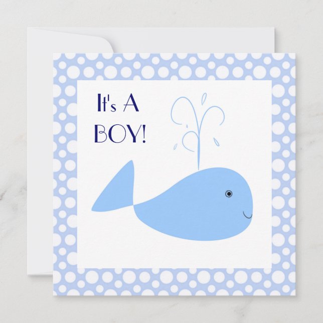 Cute Blue Whale Polka Dots Baby Boy Shower Invitation (Front)